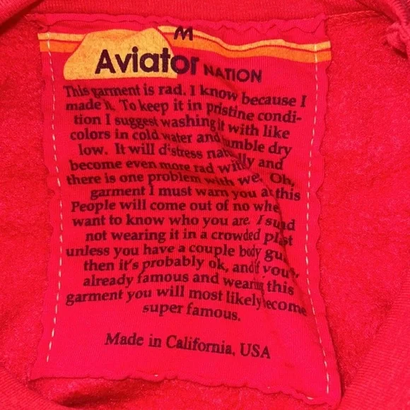 Aviator Nation Heart Embroidery Sweatshirt *RARE* in RED Medium - Picture 9 of 11